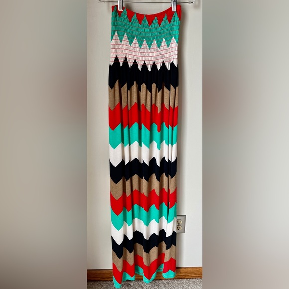 Voll Chevron Strapless Maxi Dress | Red Turquoise Black Brown White | Worn Once - Picture 1 of 6